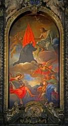 Painting of a Saint with Christ, Angels and Worshippers